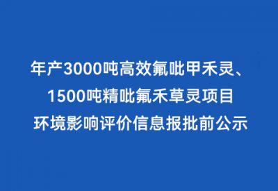 年產(chǎn)3000噸高效氟吡甲禾靈、1500噸精吡氟禾草靈項(xiàng)目 環(huán)境影響評(píng)價(jià)信息報(bào)批前公示